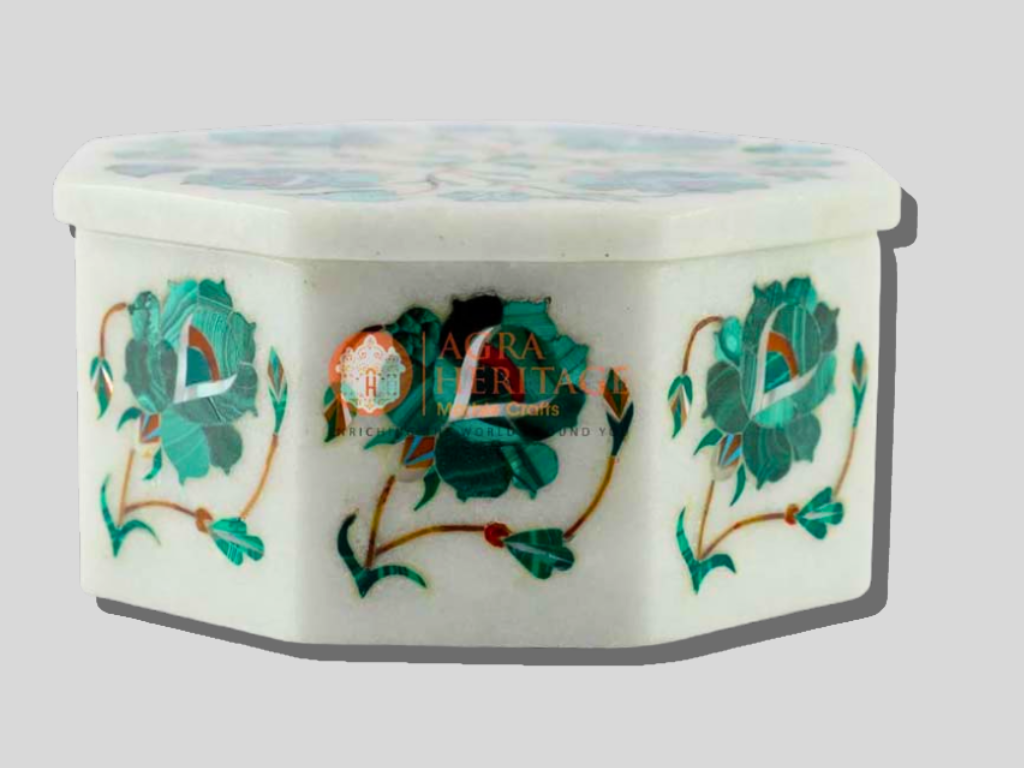 Decorative Jewelry Box Malachite Floral Art